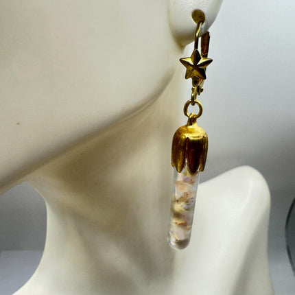 Vintage White Fire Floating Opal Earrings Gold Bronze Lever backs