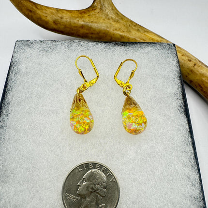 Vintage Golden Fire Floating Opal Earrings Gold Bronze Lever backs