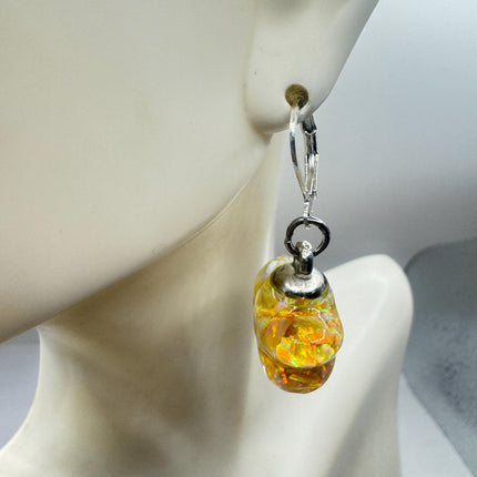 Vintage Golden Fire Floating Opal Star Earrings Gold Bronze Lever backs