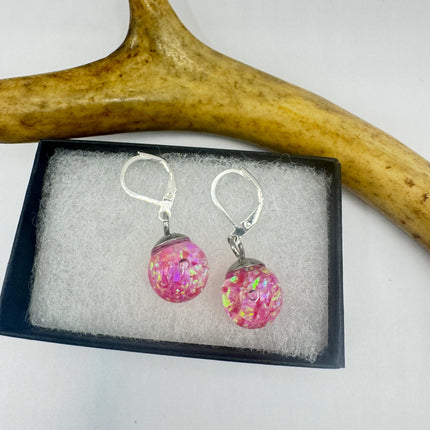 Vintage Pink Fire Floating Opal Earrings 925 Sterling Lever backs