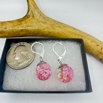 Vintage Pink Fire Floating Opal Earrings 925 Sterling Lever backs
