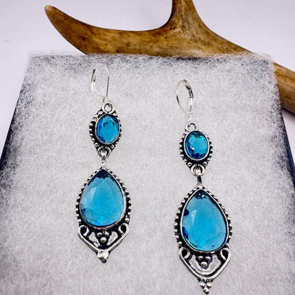 Vintage Aqua Blue Glass Silver Earrings | 925 Sterling Silver Lever Backs