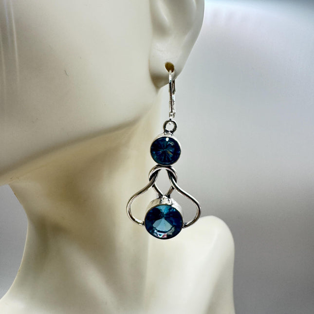 Vintage Aqua Blue Glass Silver Earrings | 925 Sterling Silver Lever Backs