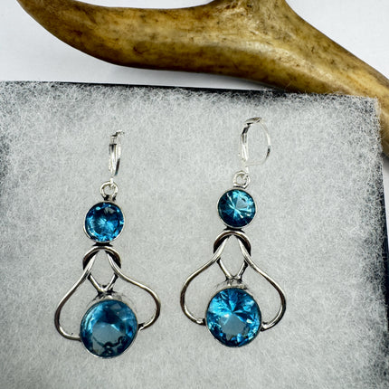 Vintage Aqua Blue Glass Silver Earrings | 925 Sterling Silver Lever Backs