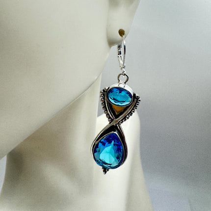 Vintage Aqua Blue Glass Silver Earrings | 925 Sterling Silver Lever Backs