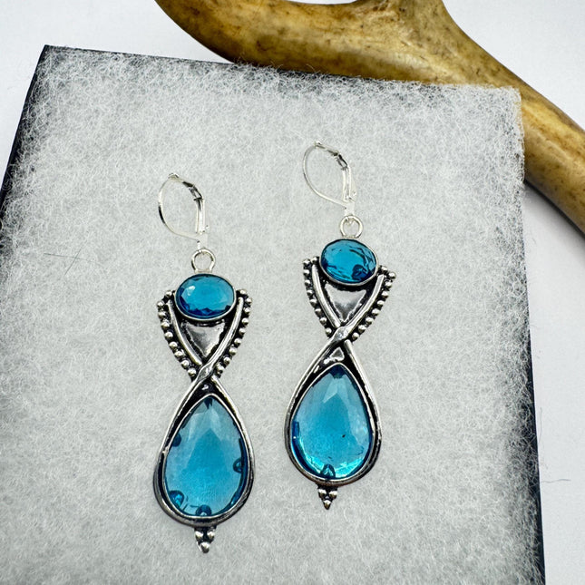 Vintage Aqua Blue Glass Silver Earrings | 925 Sterling Silver Lever Backs