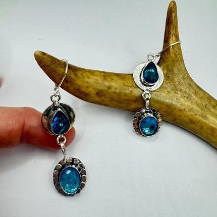 Vintage Aqua Blue Glass Silver Earrings | 925 Sterling Silver Lever Backs