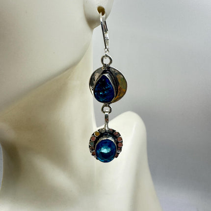 Vintage Aqua Blue Glass Silver Earrings | 925 Sterling Silver Lever Backs