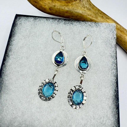 Vintage Aqua Blue Glass Silver Earrings | 925 Sterling Silver Lever Backs