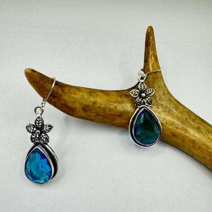 Vintage Aqua Blue Glass Silver Earrings | 925 Sterling Silver Lever Backs