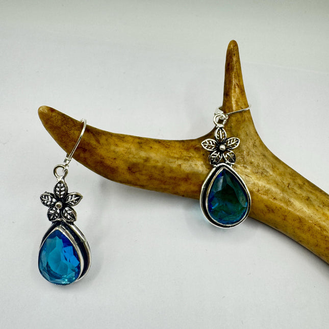 Vintage Aqua Blue Glass Silver Earrings | 925 Sterling Silver Lever Backs