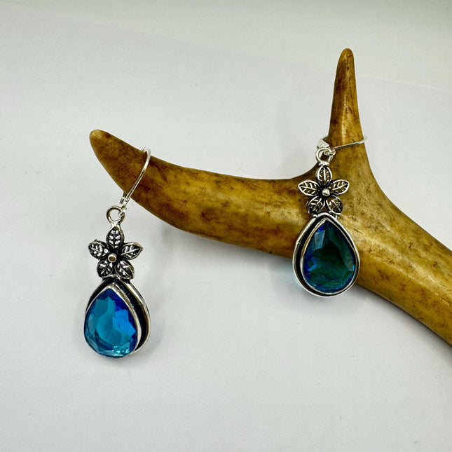 Vintage Aqua Blue Glass Silver Earrings | 925 Sterling Silver Lever Backs