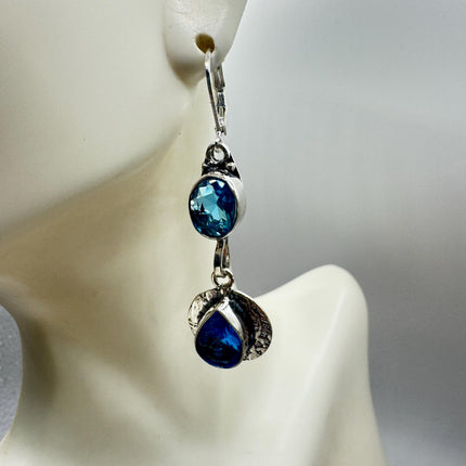 Vintage Aqua Blue Glass Silver Earrings | 925 Sterling Silver Lever Backs
