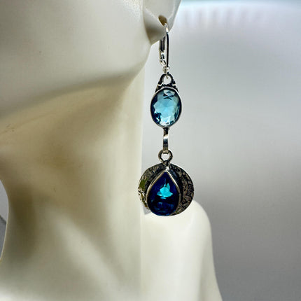Vintage Aqua Blue Glass Silver Earrings | 925 Sterling Silver Lever Backs