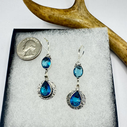Vintage Aqua Blue Glass Silver Earrings | 925 Sterling Silver Lever Backs