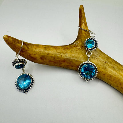 Vintage Aqua Blue Glass Silver Earrings | 925 Sterling Silver Lever Backs