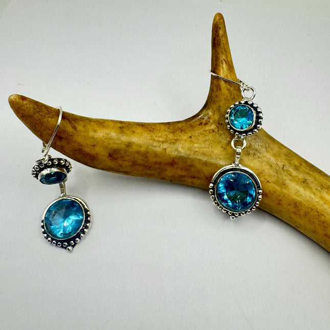 Vintage Aqua Blue Glass Silver Earrings | 925 Sterling Silver Lever Backs