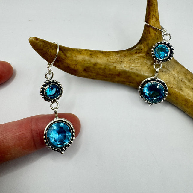 Vintage Aqua Blue Glass Silver Earrings | 925 Sterling Silver Lever Backs