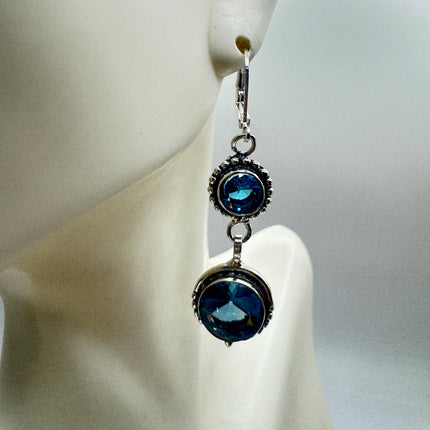 Vintage Aqua Blue Glass Silver Earrings | 925 Sterling Silver Lever Backs