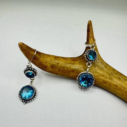 Vintage Aqua Blue Glass Silver Earrings | 925 Sterling Silver Lever Backs