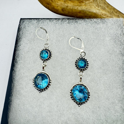 Vintage Aqua Blue Glass Silver Earrings | 925 Sterling Silver Lever Backs
