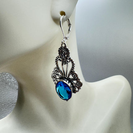 Vintage Aqua Blue Glass Silver Earrings | 925 Sterling Silver Lever Backs