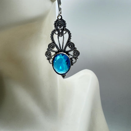 Vintage Aqua Blue Glass Silver Earrings | 925 Sterling Silver Lever Backs