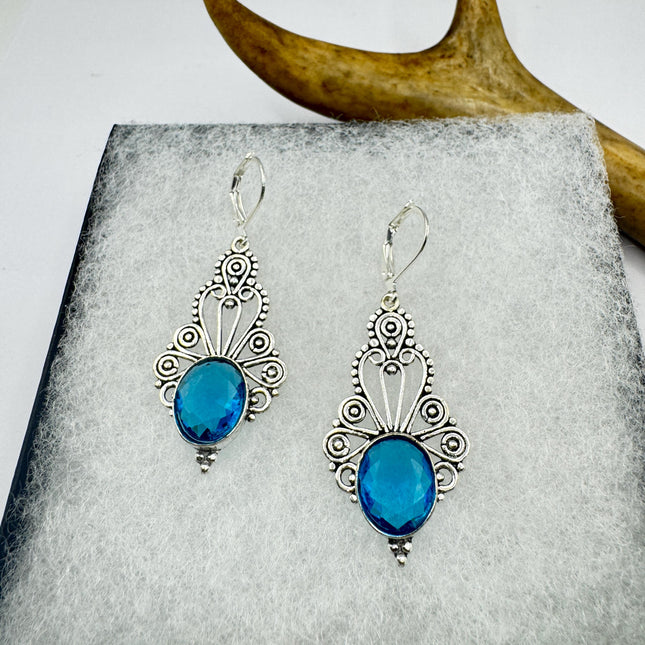 Vintage Aqua Blue Glass Silver Earrings | 925 Sterling Silver Lever Backs