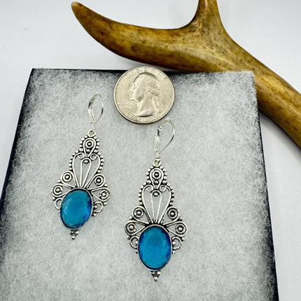 Vintage Aqua Blue Glass Silver Earrings | 925 Sterling Silver Lever Backs