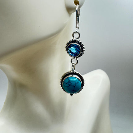 Vintage Aqua Blue Glass Silver Earrings | 925 Sterling Silver Lever Backs