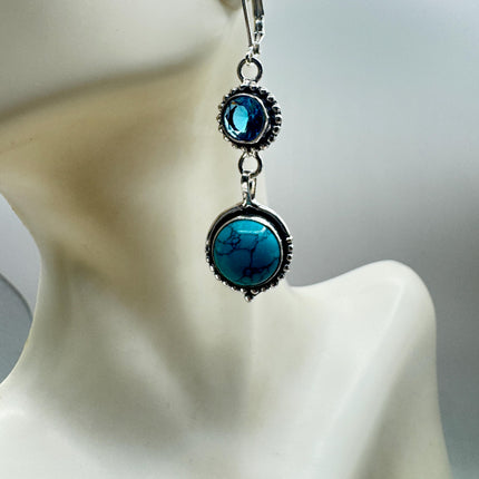 Vintage Aqua Blue Glass Silver Earrings | 925 Sterling Silver Lever Backs