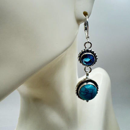 Vintage Aqua Blue Glass Silver Earrings | 925 Sterling Silver Lever Backs