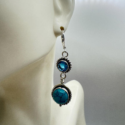 Vintage Aqua Blue Glass Silver Earrings | 925 Sterling Silver Lever Backs
