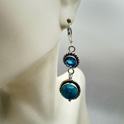 Vintage Aqua Blue Glass Silver Earrings | 925 Sterling Silver Lever Backs