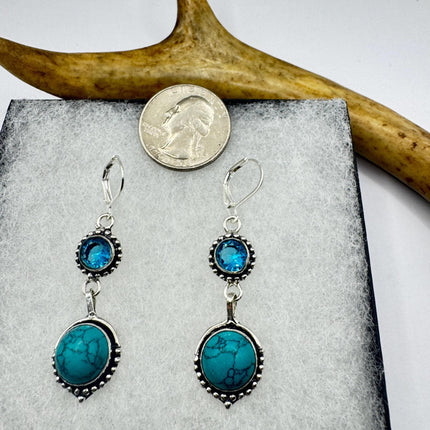 Vintage Aqua Blue Glass Silver Earrings | 925 Sterling Silver Lever Backs