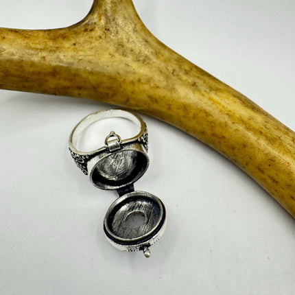 Vintage Rainbow Moonstone Poison Ring Silver Bronze