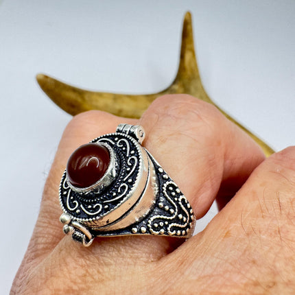 Carnelian Ring, Oval Gemstone, Statement, Filigree
