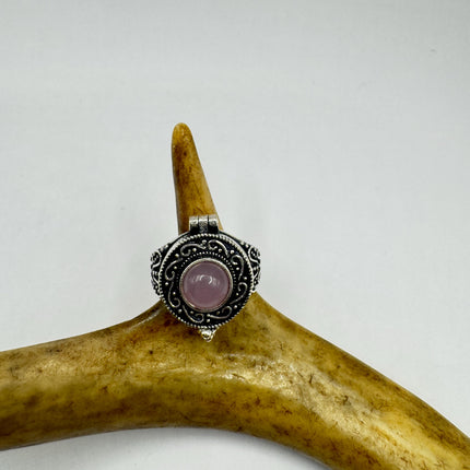 Vintage Silver Bronze Poison Ring | Rose Quartz | Statement Ring