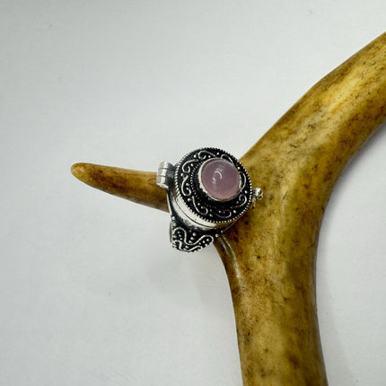 Vintage Silver Bronze Poison Ring | Rose Quartz | Statement Ring