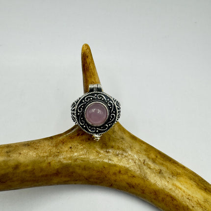 Vintage Silver Bronze Poison Ring | Rose Quartz | Statement Ring