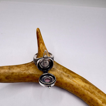 Vintage Silver Bronze Poison Ring | Rose Quartz | Statement Ring