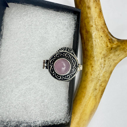 Vintage Silver Bronze Poison Ring | Rose Quartz | Statement Ring