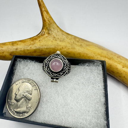 Vintage Silver Bronze Poison Ring | Rose Quartz | Statement Ring