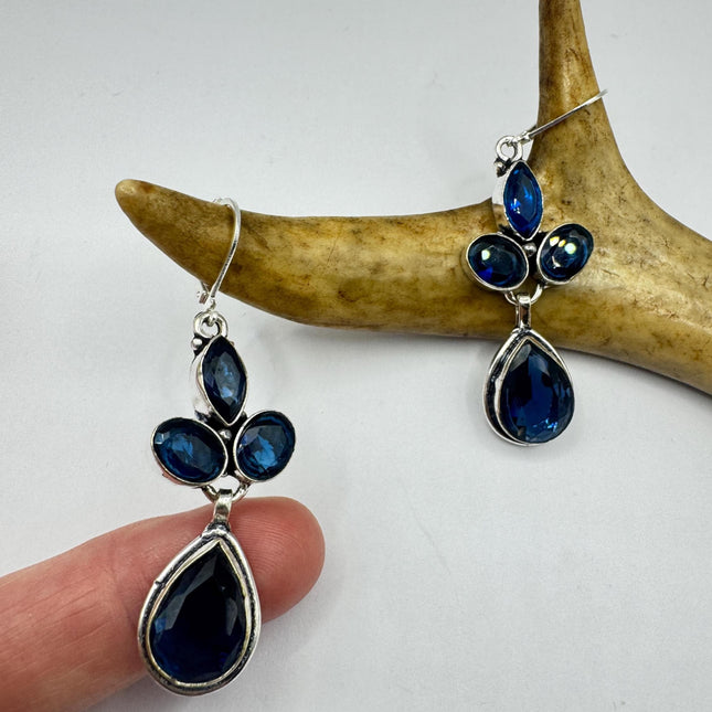 Vintage Cobalt Blue Glass Silver Earrings | 925 sterling Silver Lever Backs