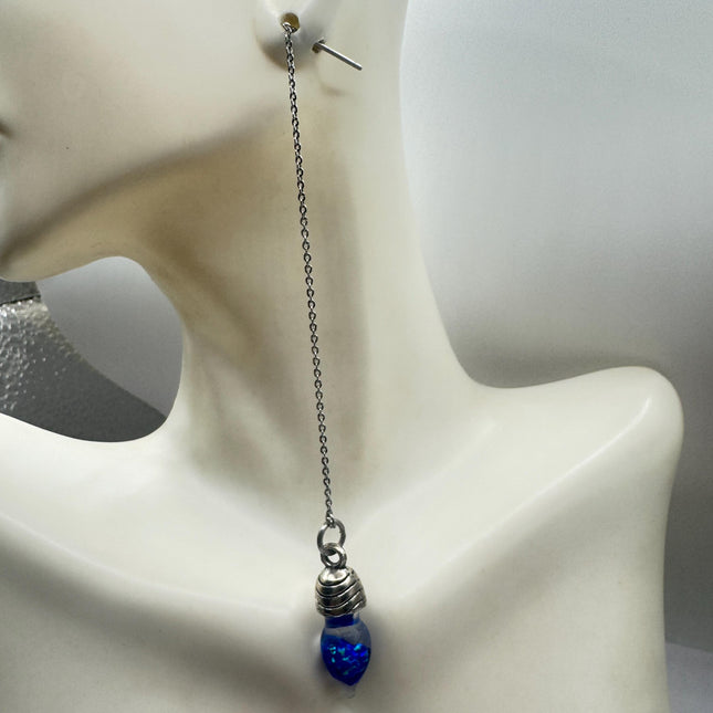 Vintage Black Fire Floating Opal Earrings 925 Sterling Silver Threader backs