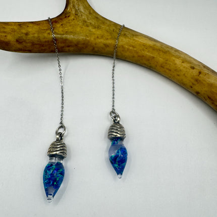 Vintage Black Fire Floating Opal Earrings 925 Sterling Silver Threader backs