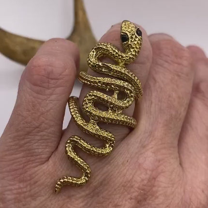 Vintage Gold Snake Ring in Size 7.5  Golden Bronze Unique Gift Statement Serpent Ring for Animal Lovers