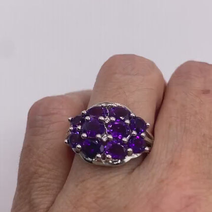 Vintage Purple Amethyst Ring Band 925 Sterling Silver cocktail statement ring