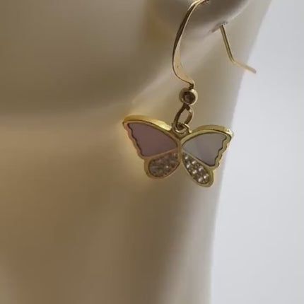 Vintage Silver Earring Ruby Cubic Zirconia  Butterfly Simple Minimal Hoops Earrings