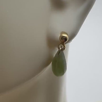 Vintage Green Jade Gold Tiny Dangle Earrings